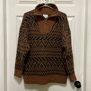 AERIE |Fair Isle | Aztec Pattern | Oversized Quarter Zip |Brown/Black |Size XS